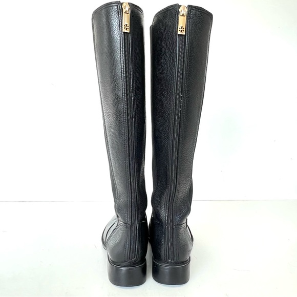 ♦️SOLD♦️TORY BURCH Christy Black Pebbled Leather Stretch Knee High Riding Boots - Picture 4 of 12